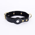 Black leather AirTag dog collar side view with secure buckle