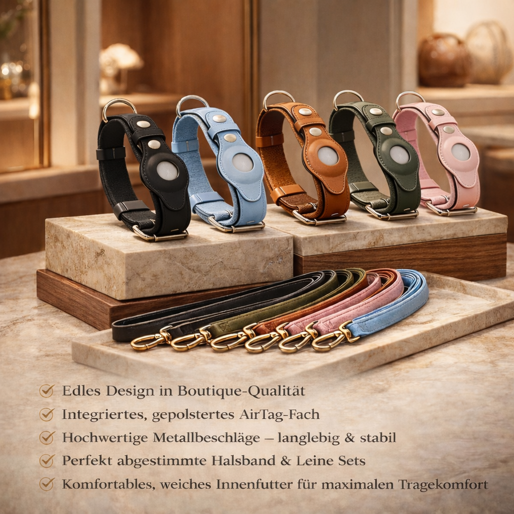 Premium AirTag Halsband für Hunde & Katzen aus Echtleder | SICHARO